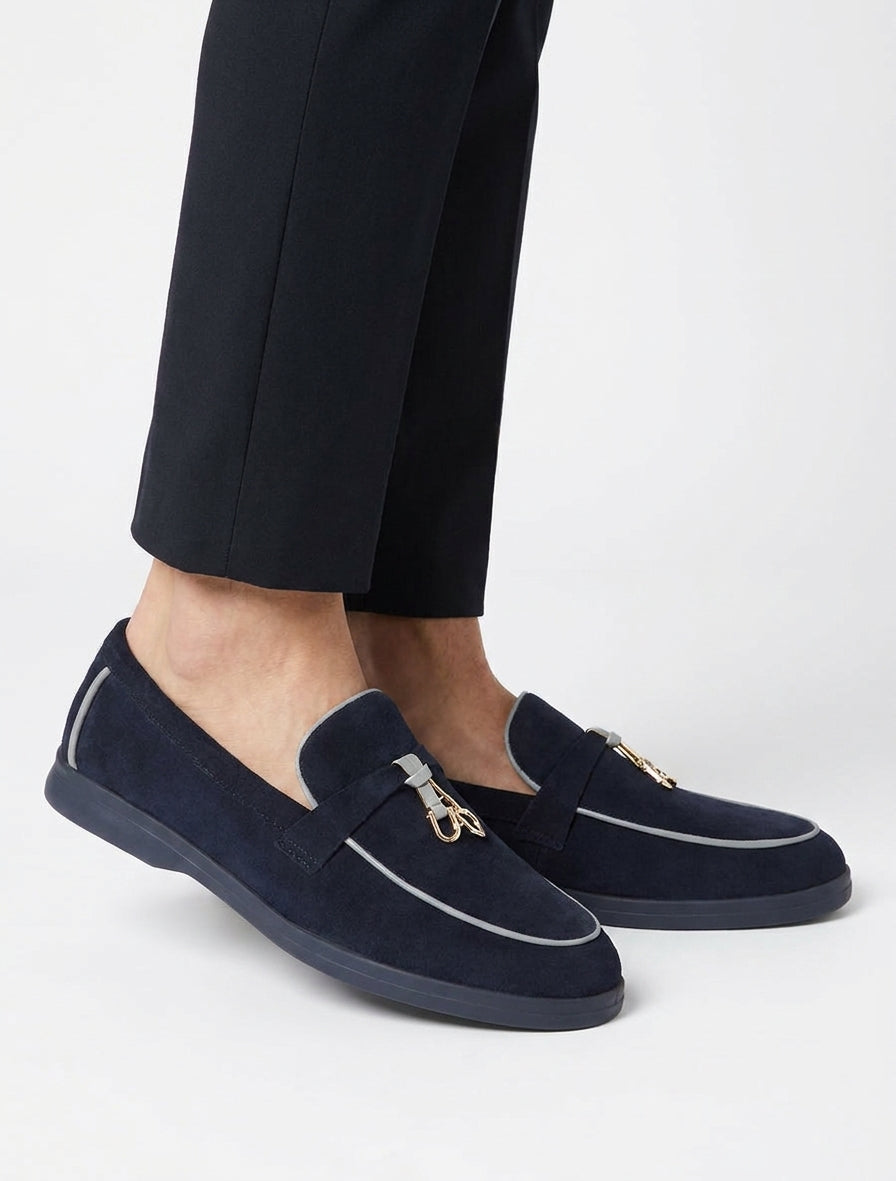 Suède loafers met decoratieve gesp - Marine