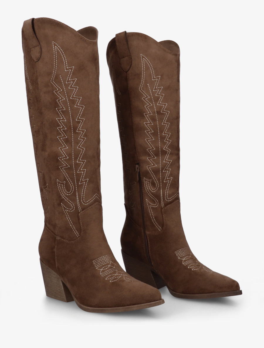 Bottes style santiags en suédine - Marron - 4