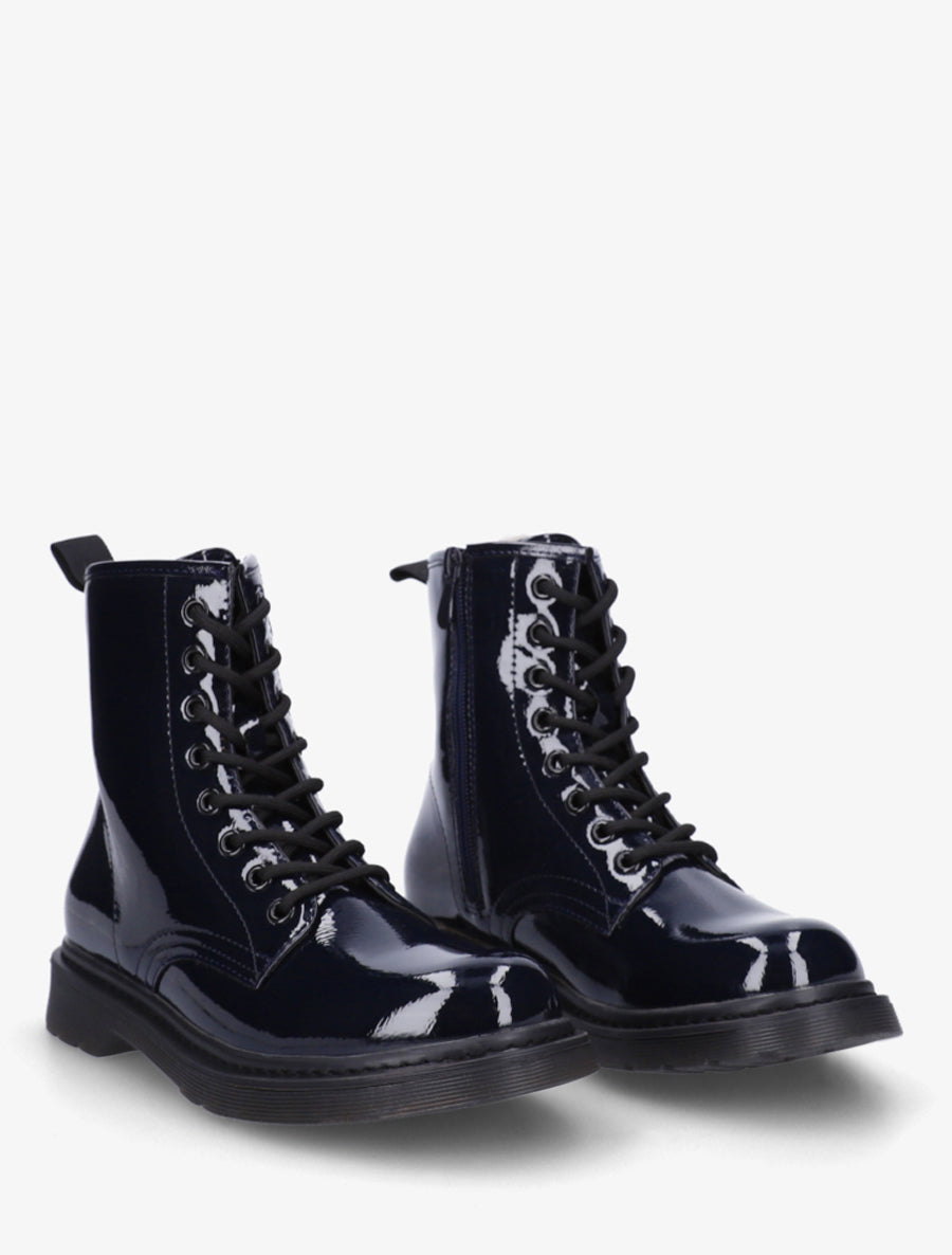 Bottines vernies à lacets - Bleu nuit - 4