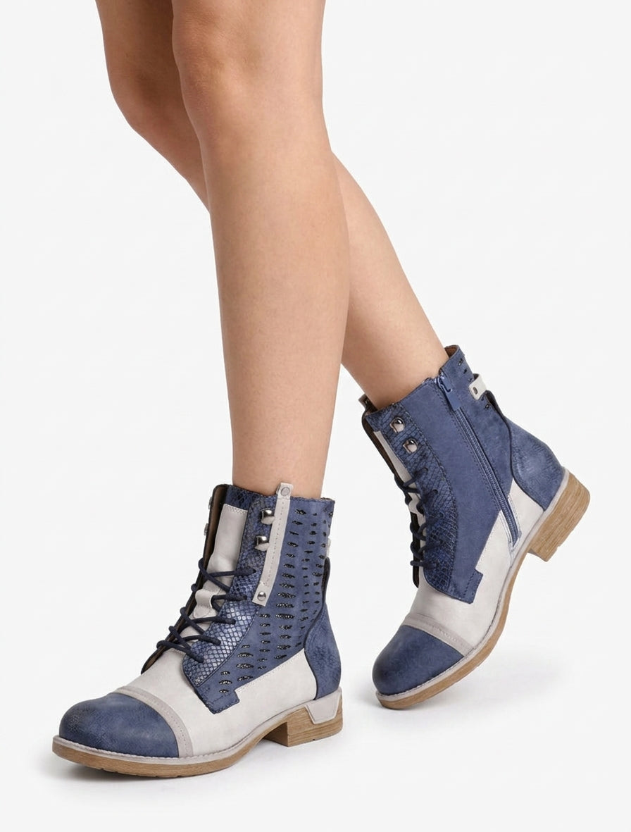 Iridescent veterlaarsjes met perforaties - Blauw
