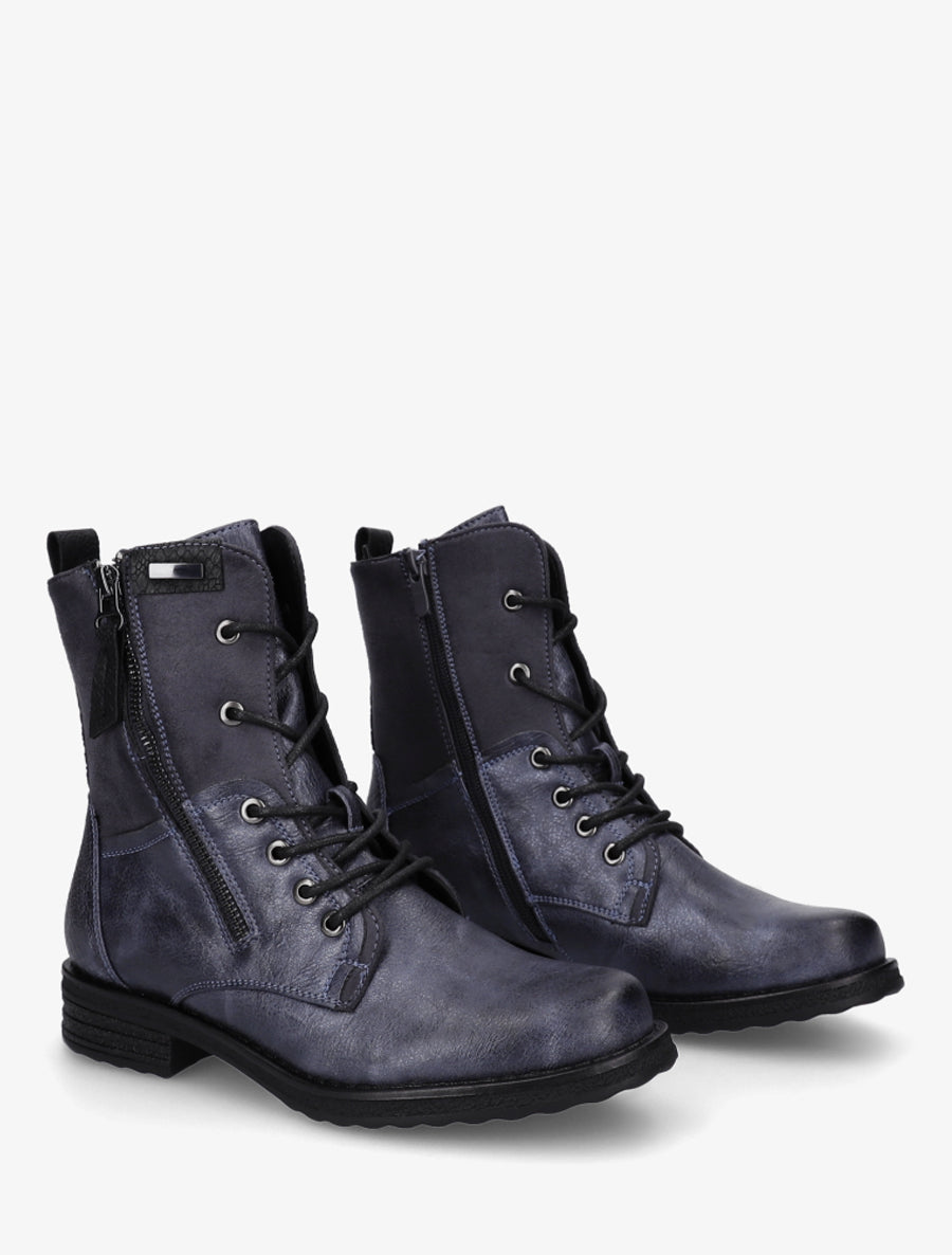 Bottines bimatière à lacets - Bleu - 4