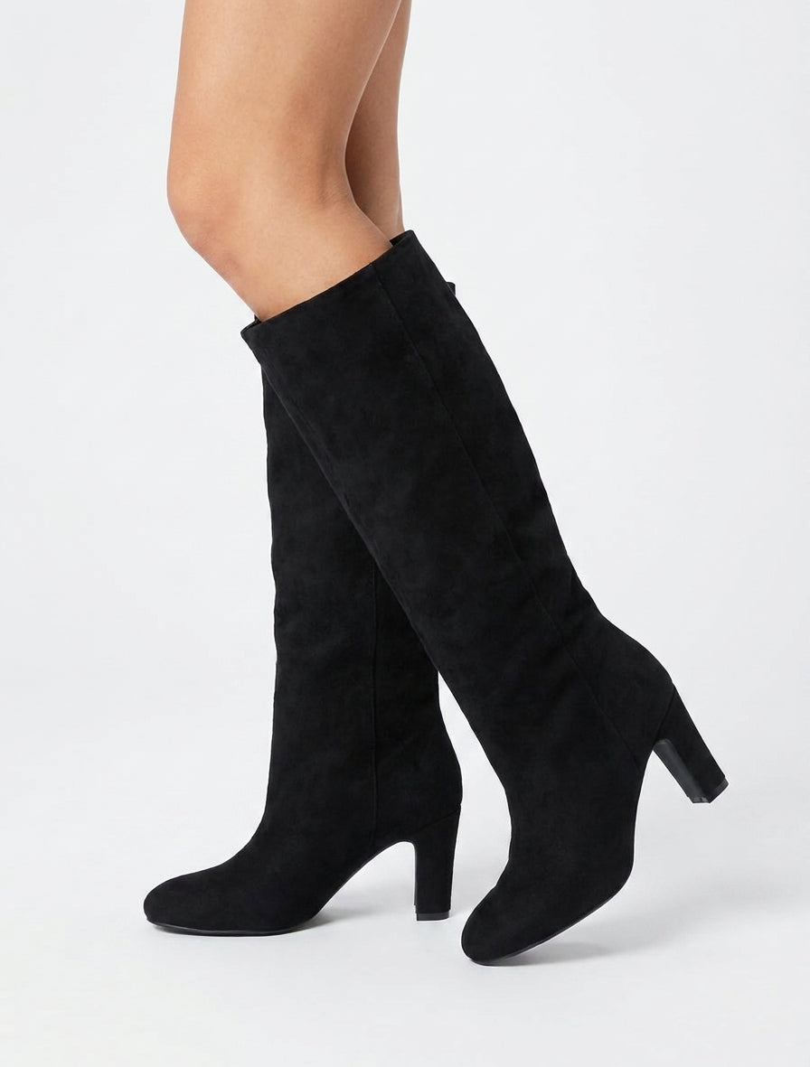 Bottes en suédine à bouts ronds - Noir