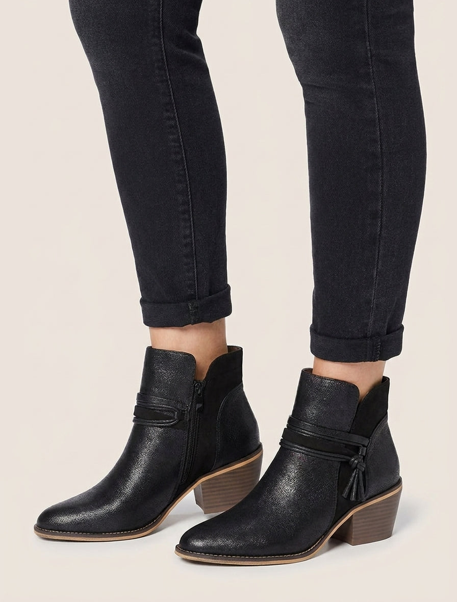 Bottines irisées à liens décoratifs - Noir