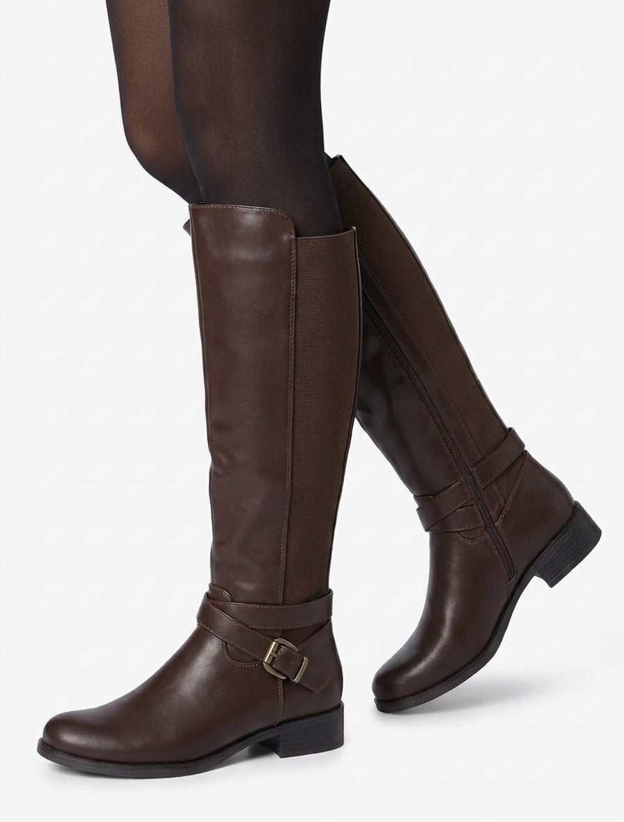 Bottes élastiquées à sangle et boucle - Marron