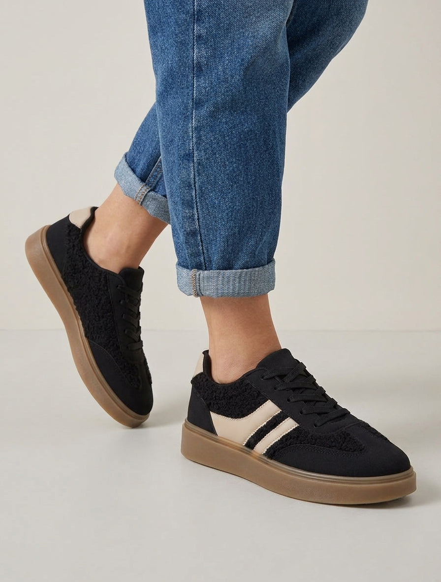 Baskets à empiècements effet bouclé - Noir