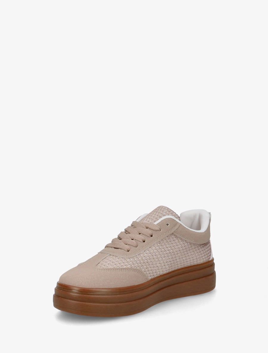 Sneakers à empiècement mesh et effet nubuck - Taupe - 3