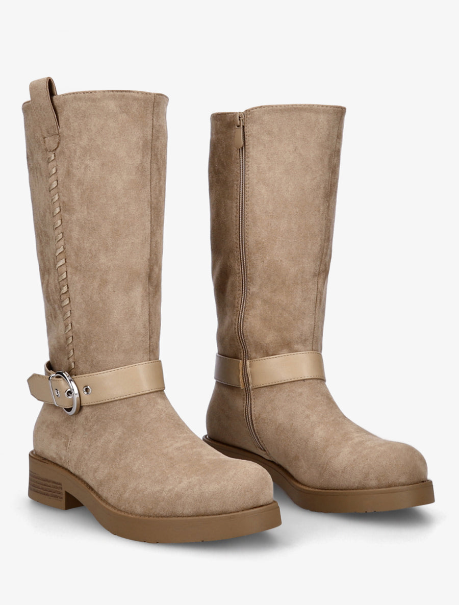Bottes en suédine sanglées - Beige - 4