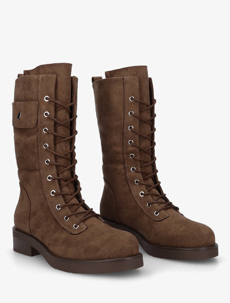 Bottines montantes à lacets et poches décoratives - Marron - 4