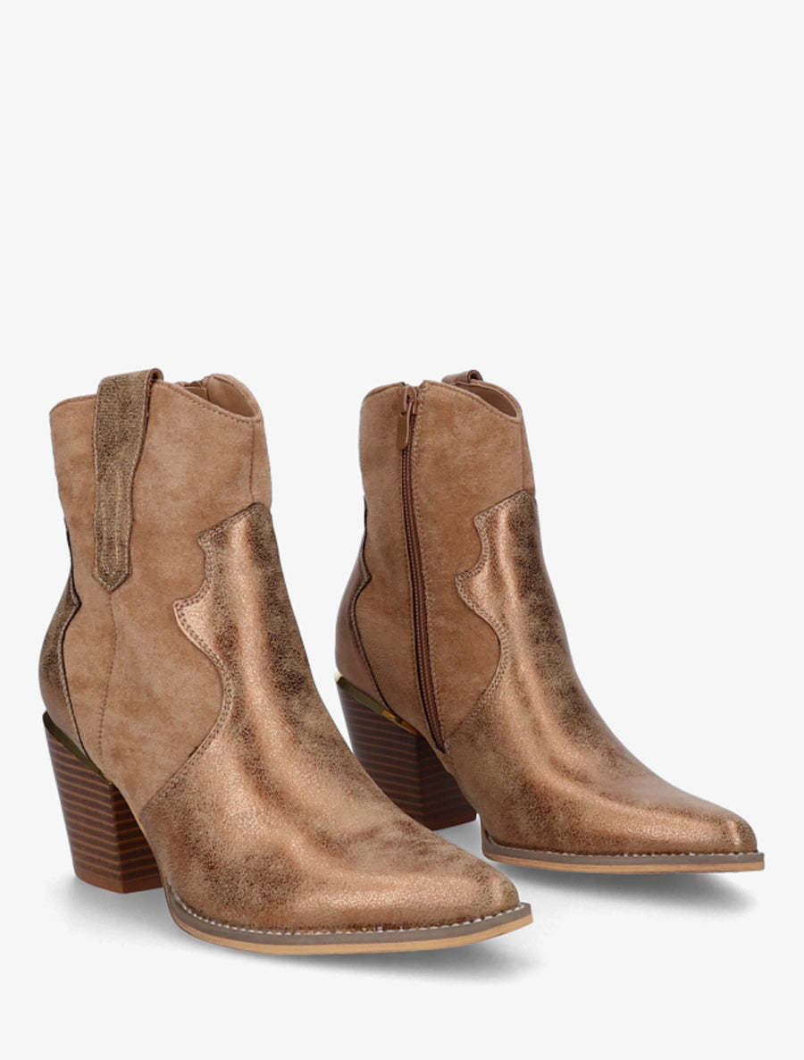 Bottines nacrées style santiag - Camel - 4