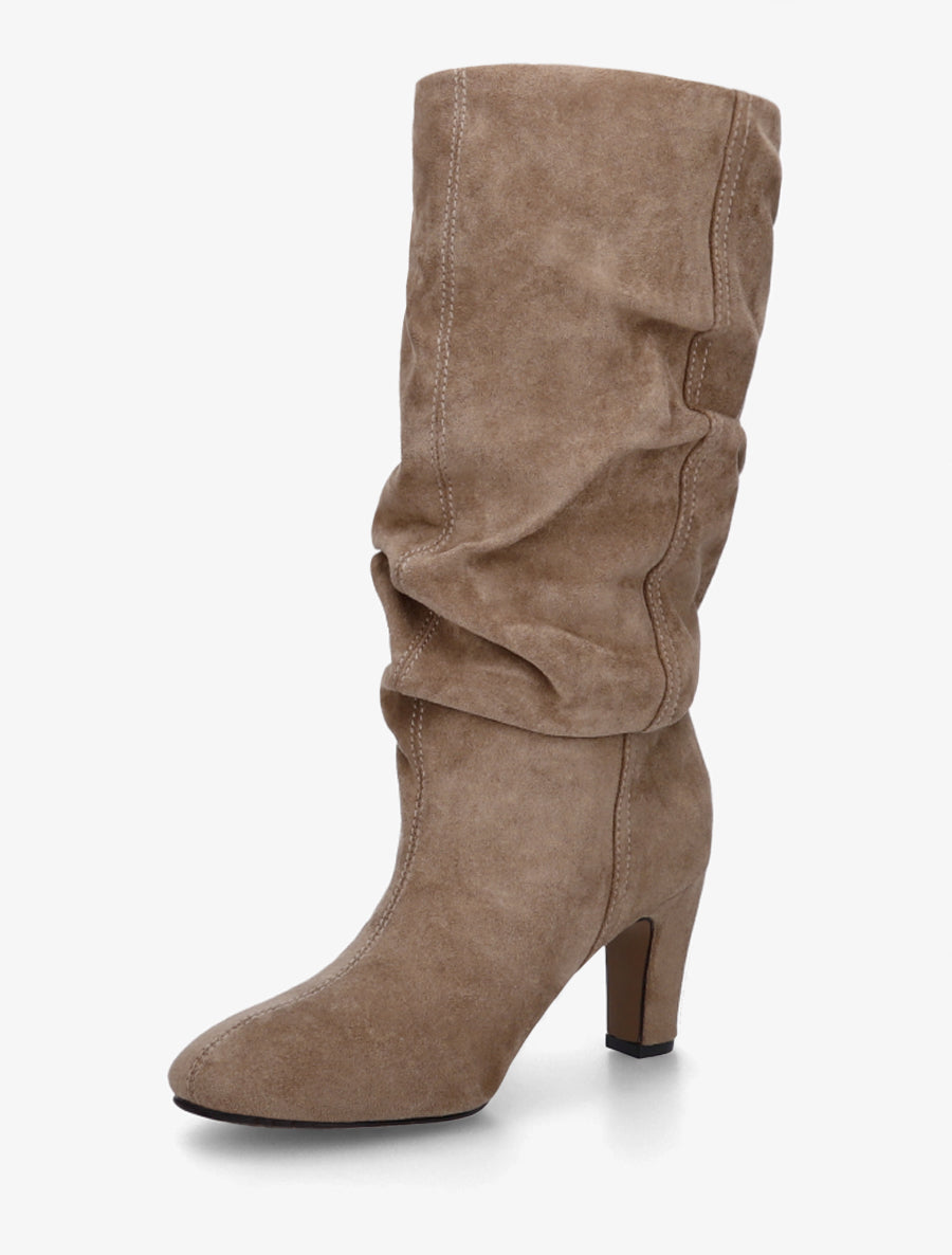 Bottes en suédine froncées à bouts ronds - Taupe - 3