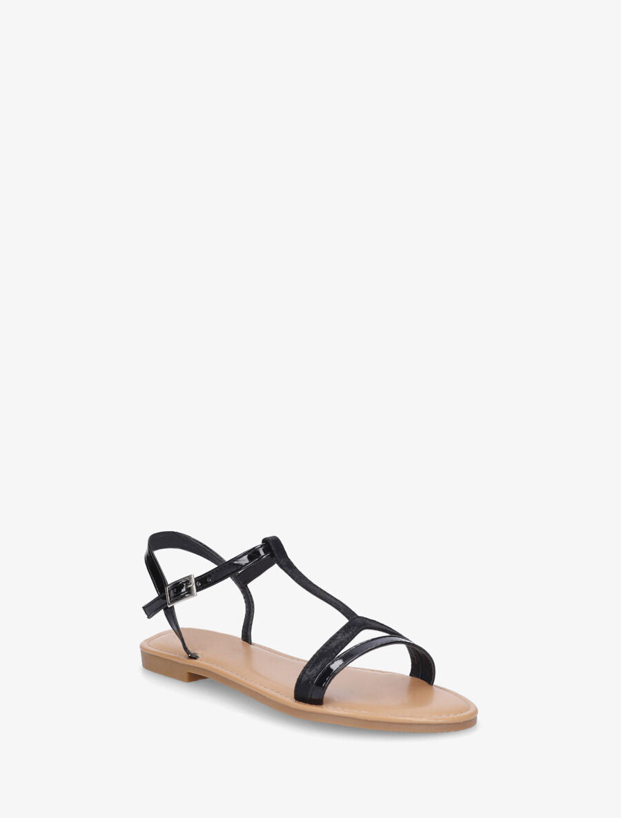 Nu-pieds en simili bride en T - Noir - 2