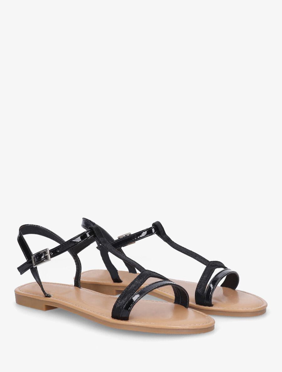 Nu-pieds en simili bride en T - Noir - 4