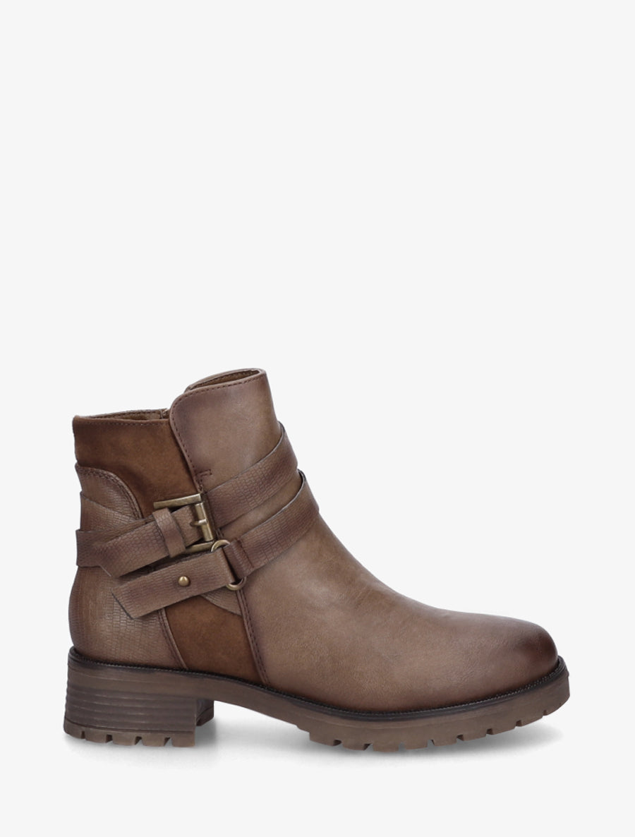 Bottines à sangles et contrefort python - Taupe - 1