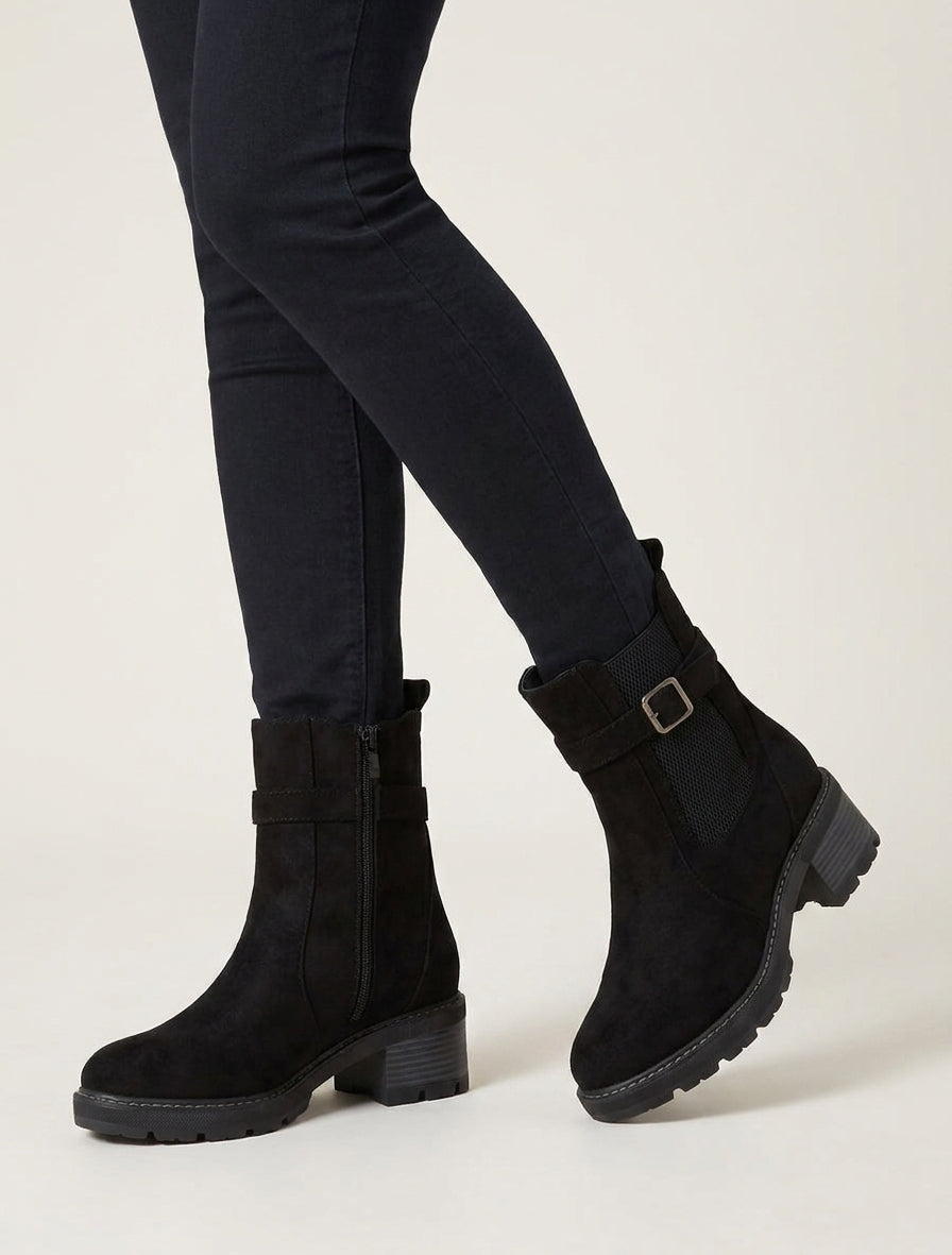 Bottines en suédine à cheville élastiquée - Noir