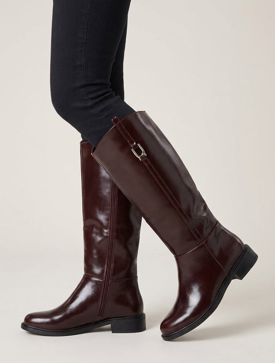 Bottes simili style cavalière - Bordeaux