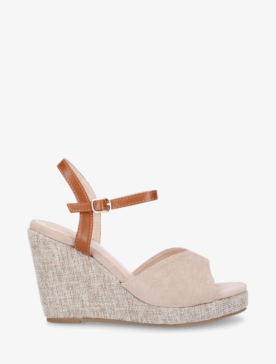 Sandales compensées en suédine - Beige - 5