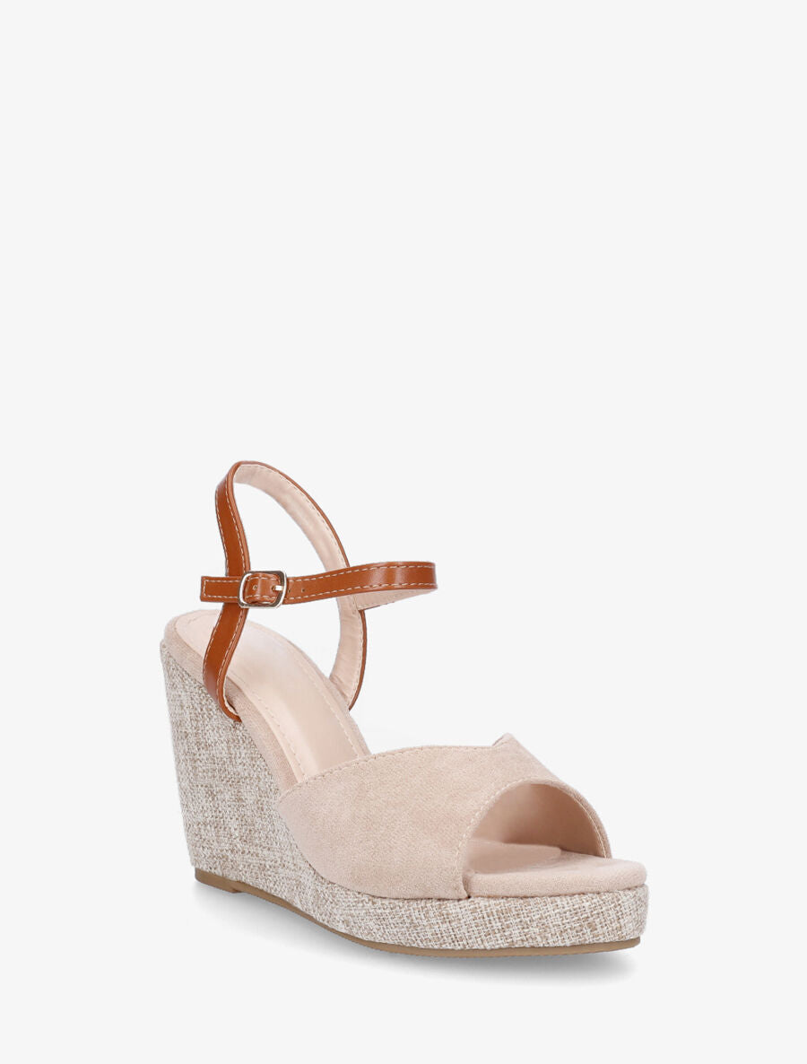 Sandales compensées en suédine - Beige - 2