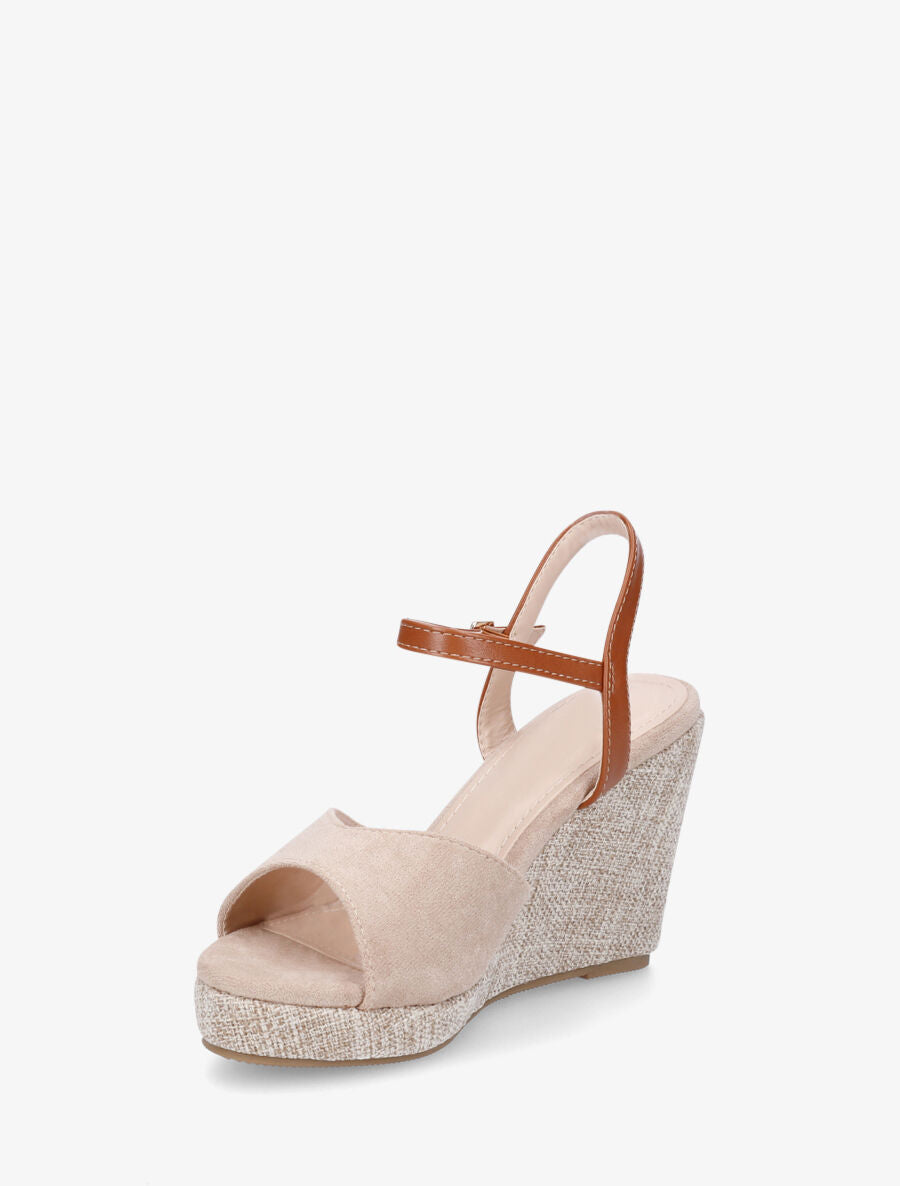 Sandales compensées en suédine - Beige - 3