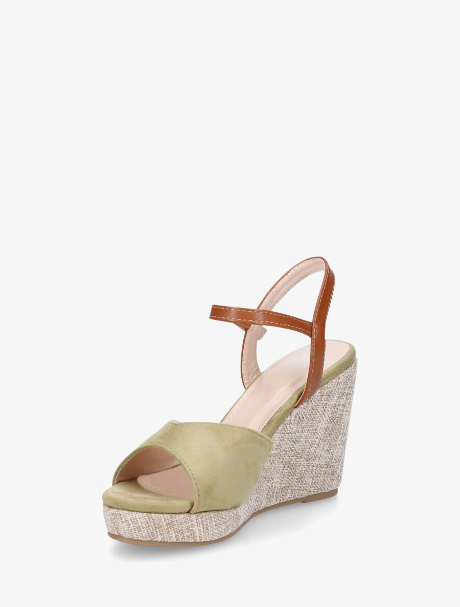 Sandales compensées en suédine - Kaki - 4