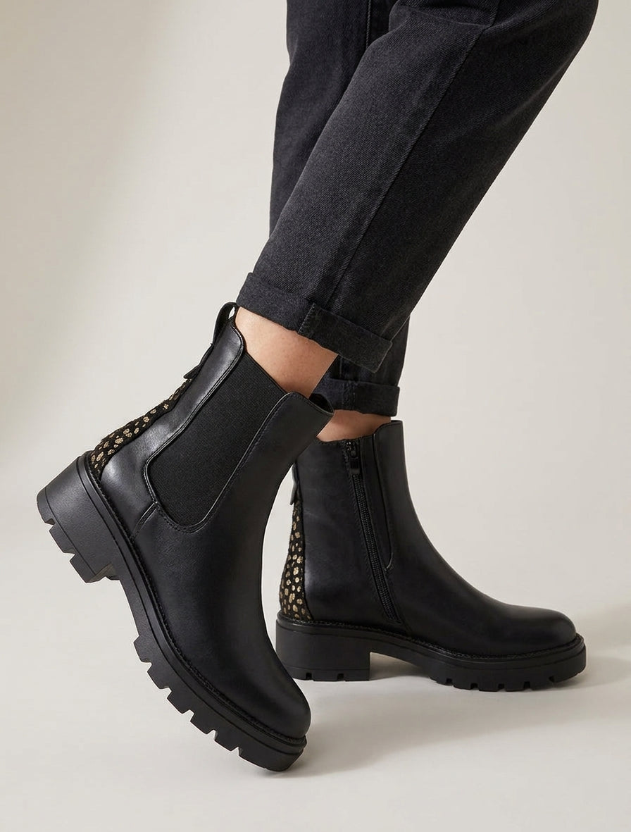 Bottines simili contrefort tacheté - Noir
