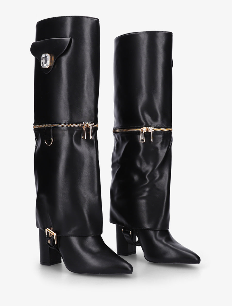 Bottes fourreau zippées à empiècement bijou - Noir - 4