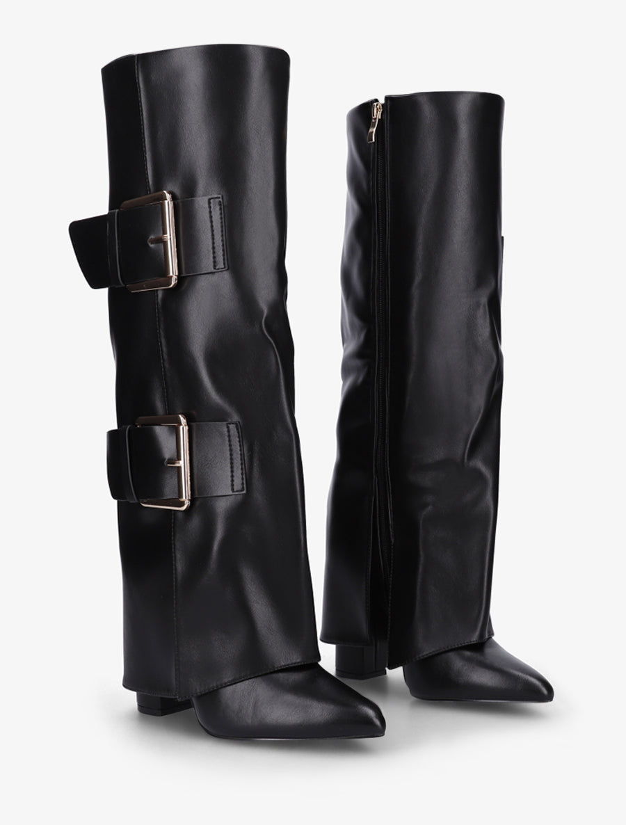 Bottes fourreau à double sangles décoratives - Noir - 4