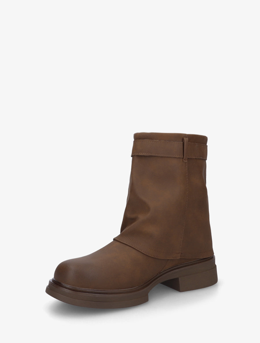 Bottines fourreau en simili avec sangle à boucle décorative - Marron - 3