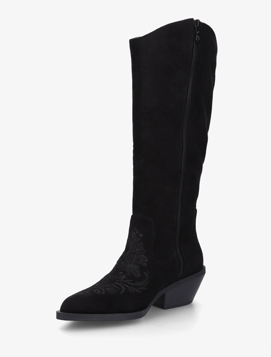 Bottes style santiag en suédine avec broderie - Noir - 3