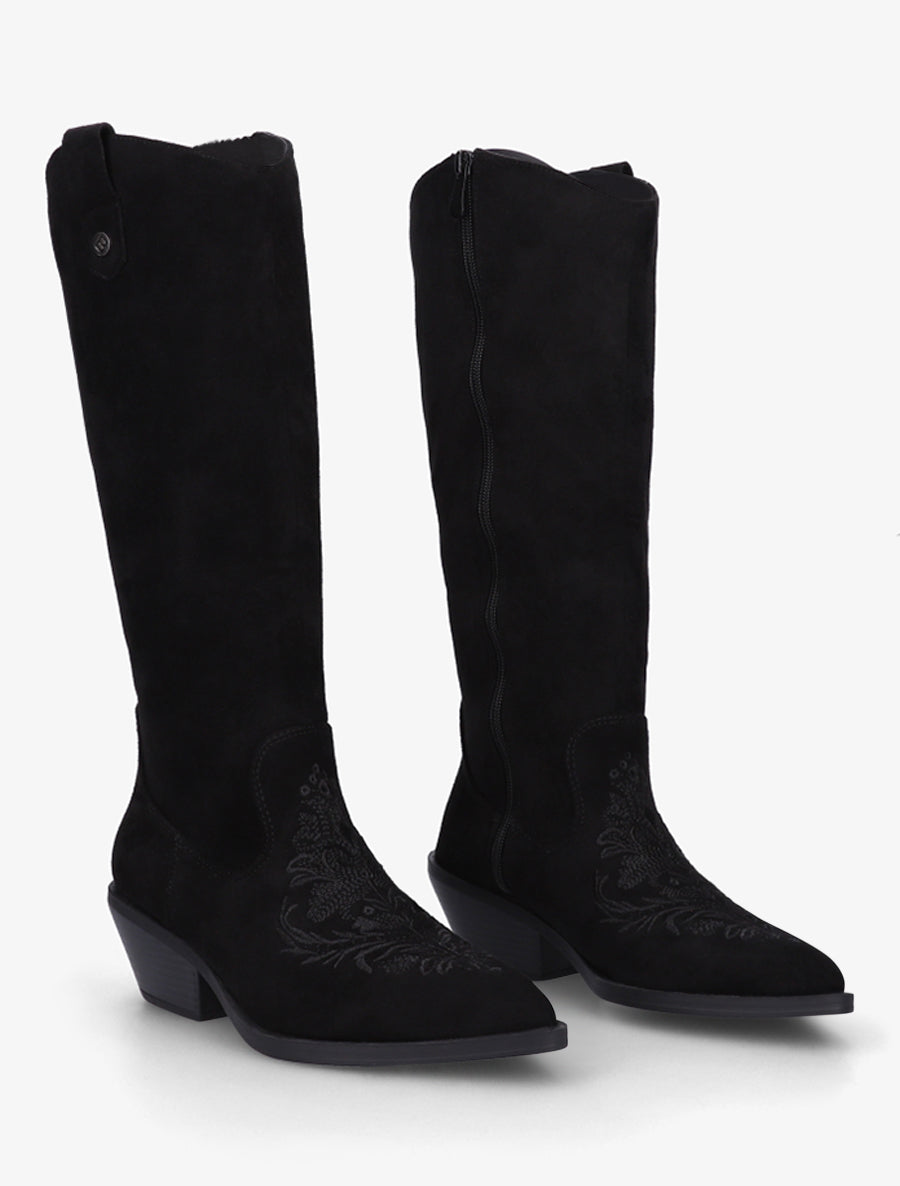 Bottes style santiag en suédine avec broderie - Noir - 4