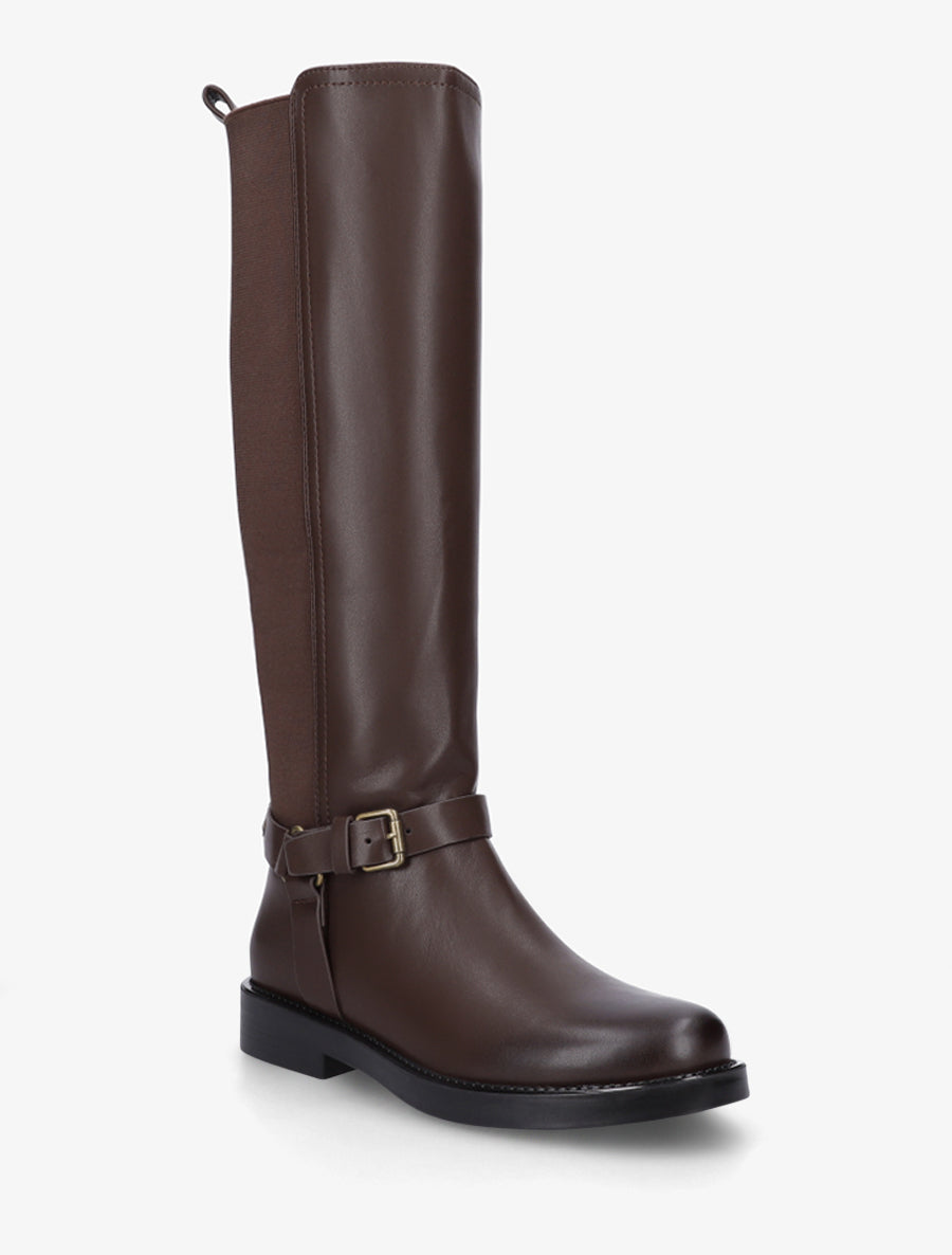 Bottes à mollet élastiqué détail avec sangle et harnet décoratifs - Chocolat - 2