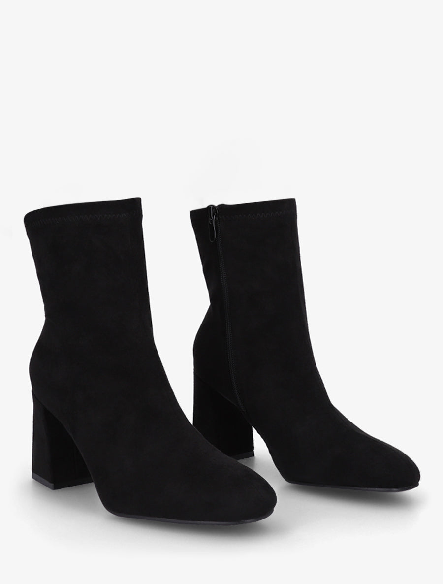 Bottines en suédine et talon carré - Noir - 4