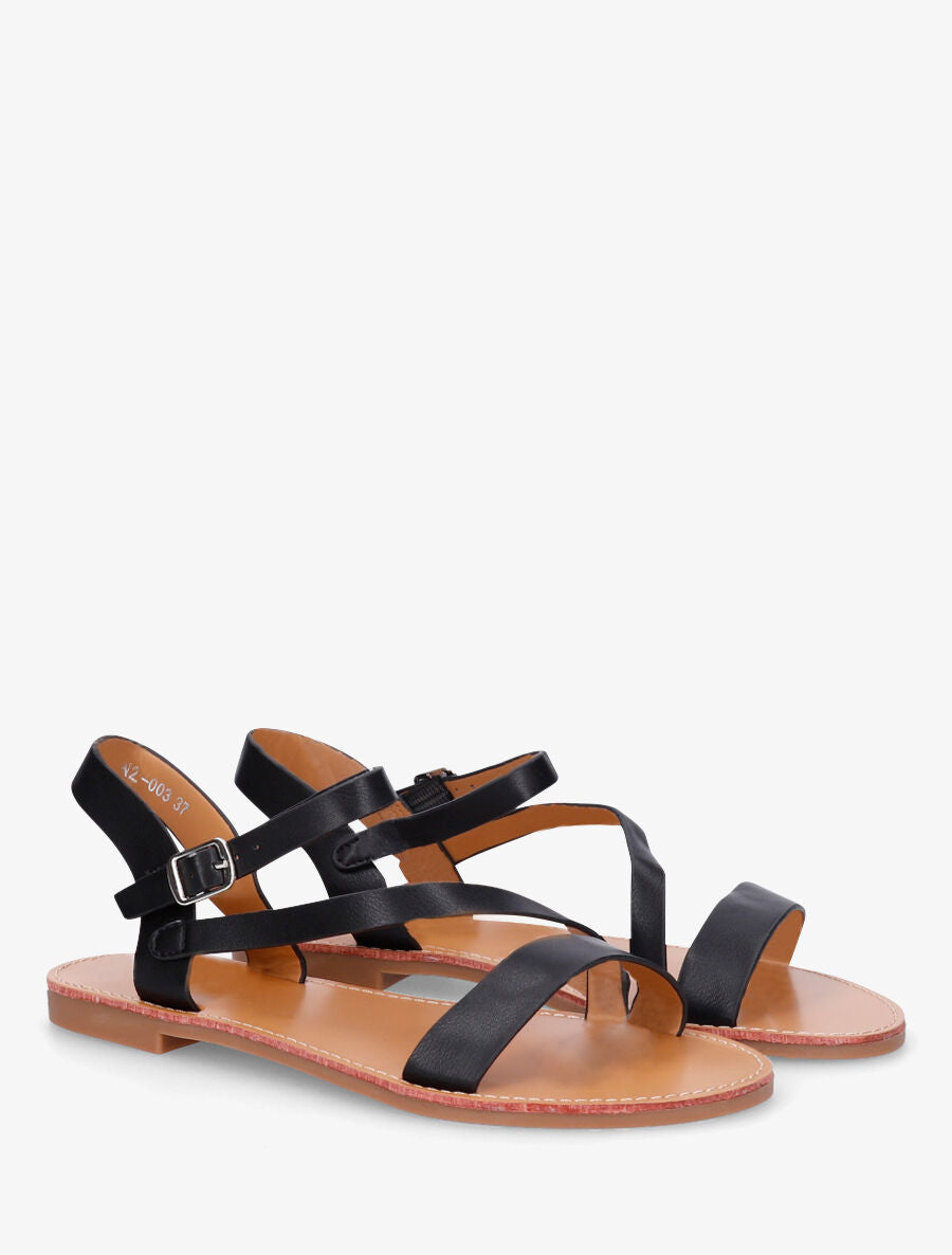 Nu-pieds en simili bride en biais - Noir - 5