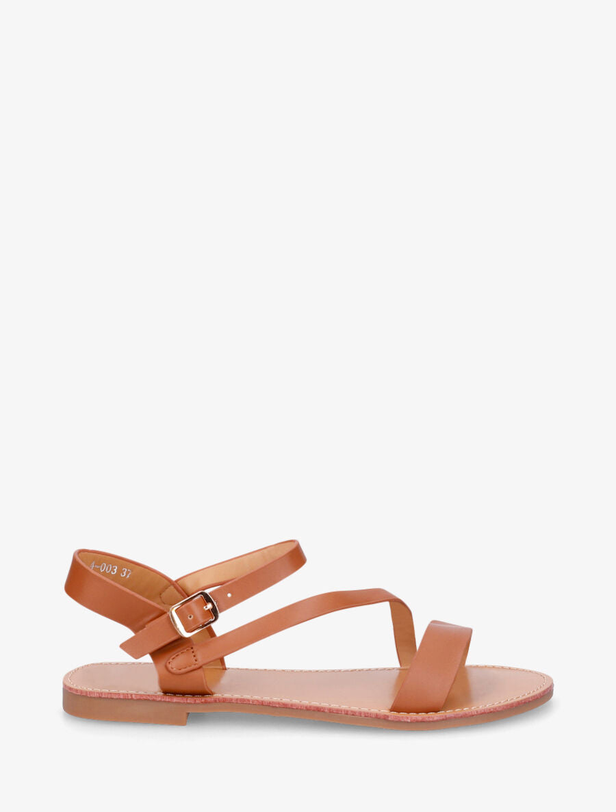 Nu-pieds en simili bride en biais - Camel - 1