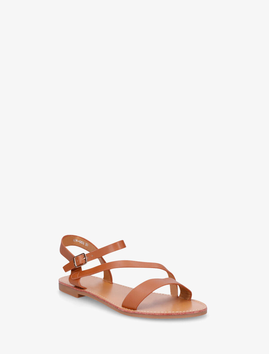 Nu-pieds en simili bride en biais - Camel - 2