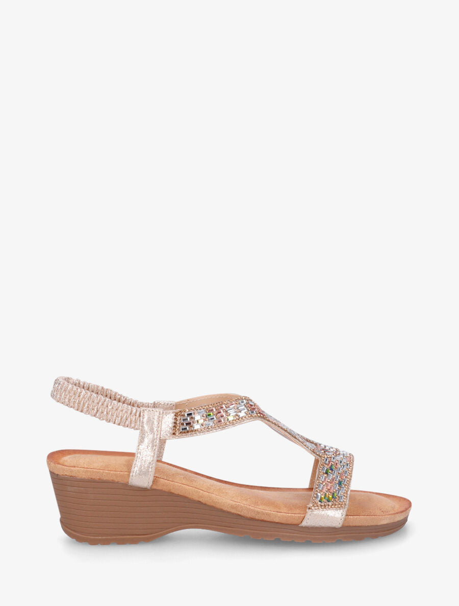 Sandales compensées à strass - Or - 1