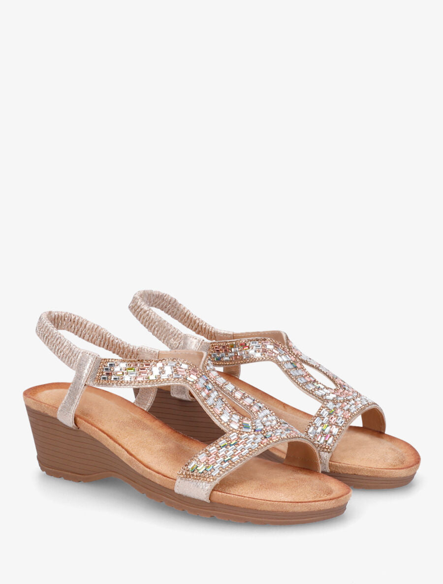 Sandales compensées à strass - Or - 4