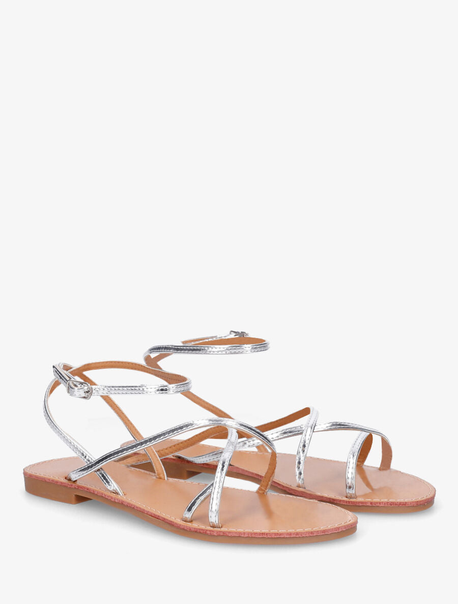 Nu-pieds à fines brides de cheville - Argent - 4