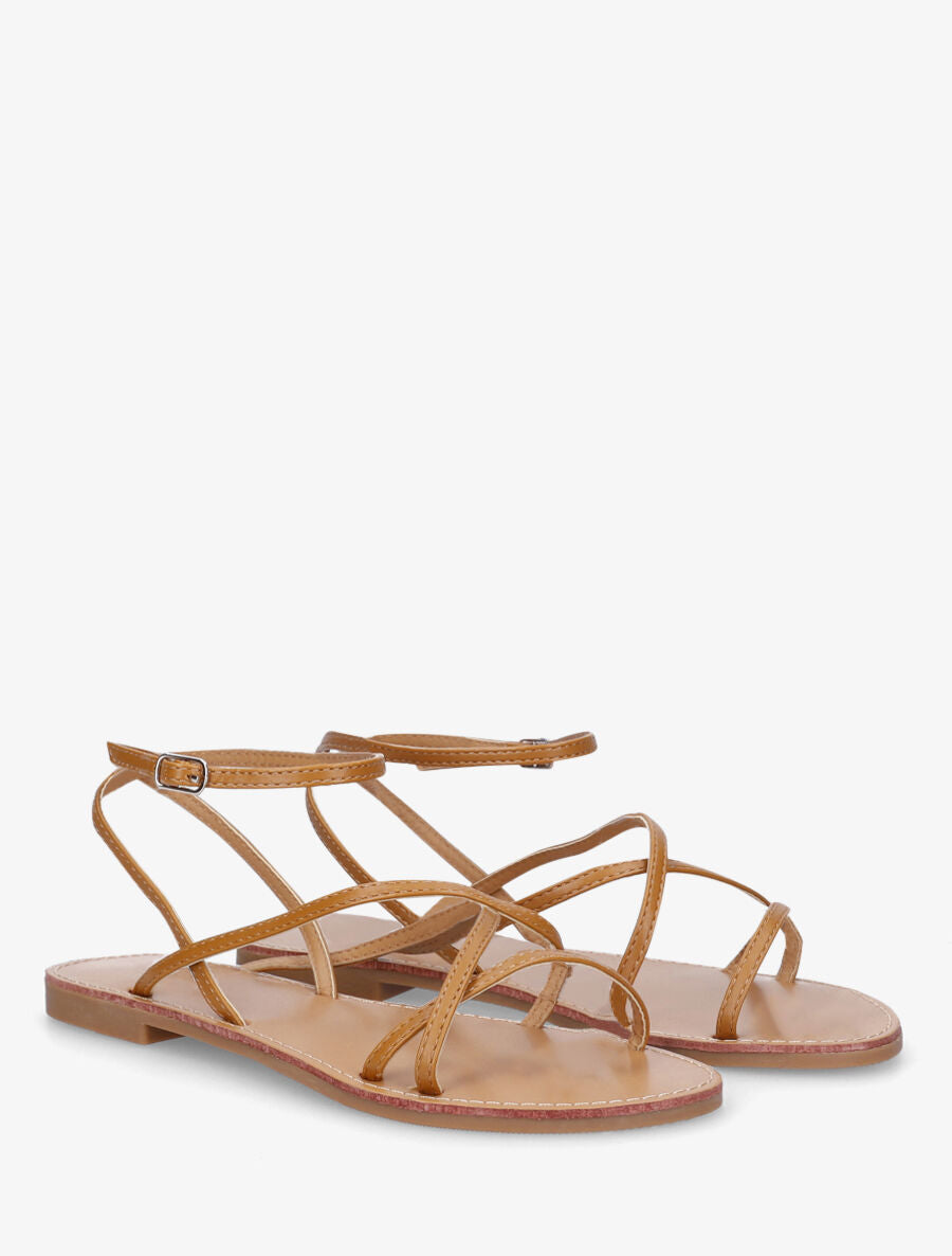 Nu-pieds à fines brides de cheville - Camel - 5