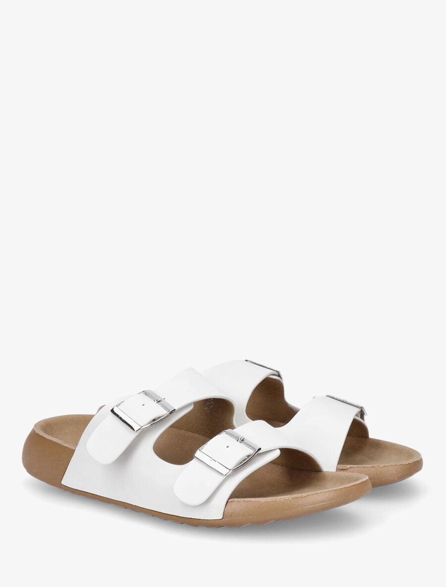 Mules en simili à double brides - Blanc - 4