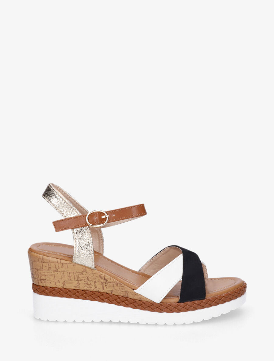 Sandales à brides croisées bi-matière - Noir - 5
