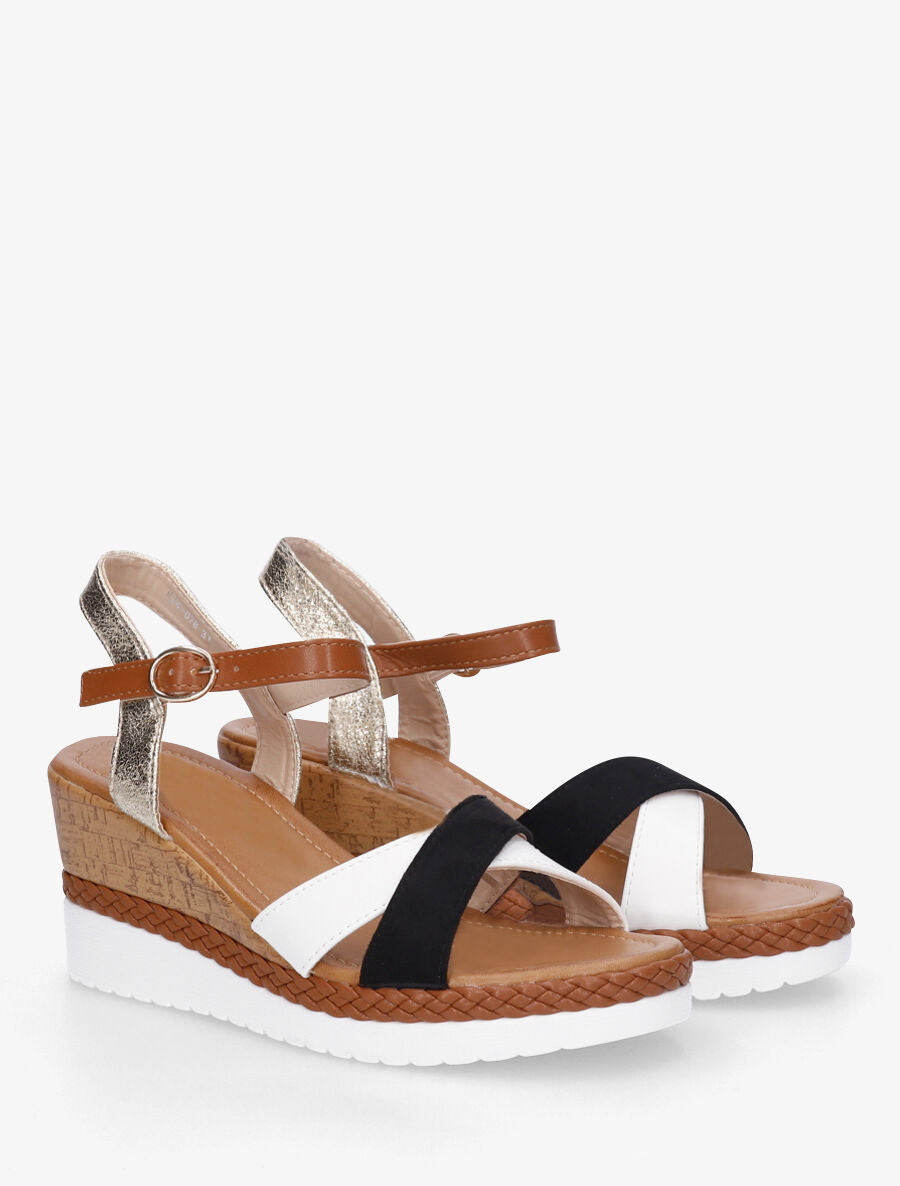 Sandales à brides croisées bi-matière - Noir - 4