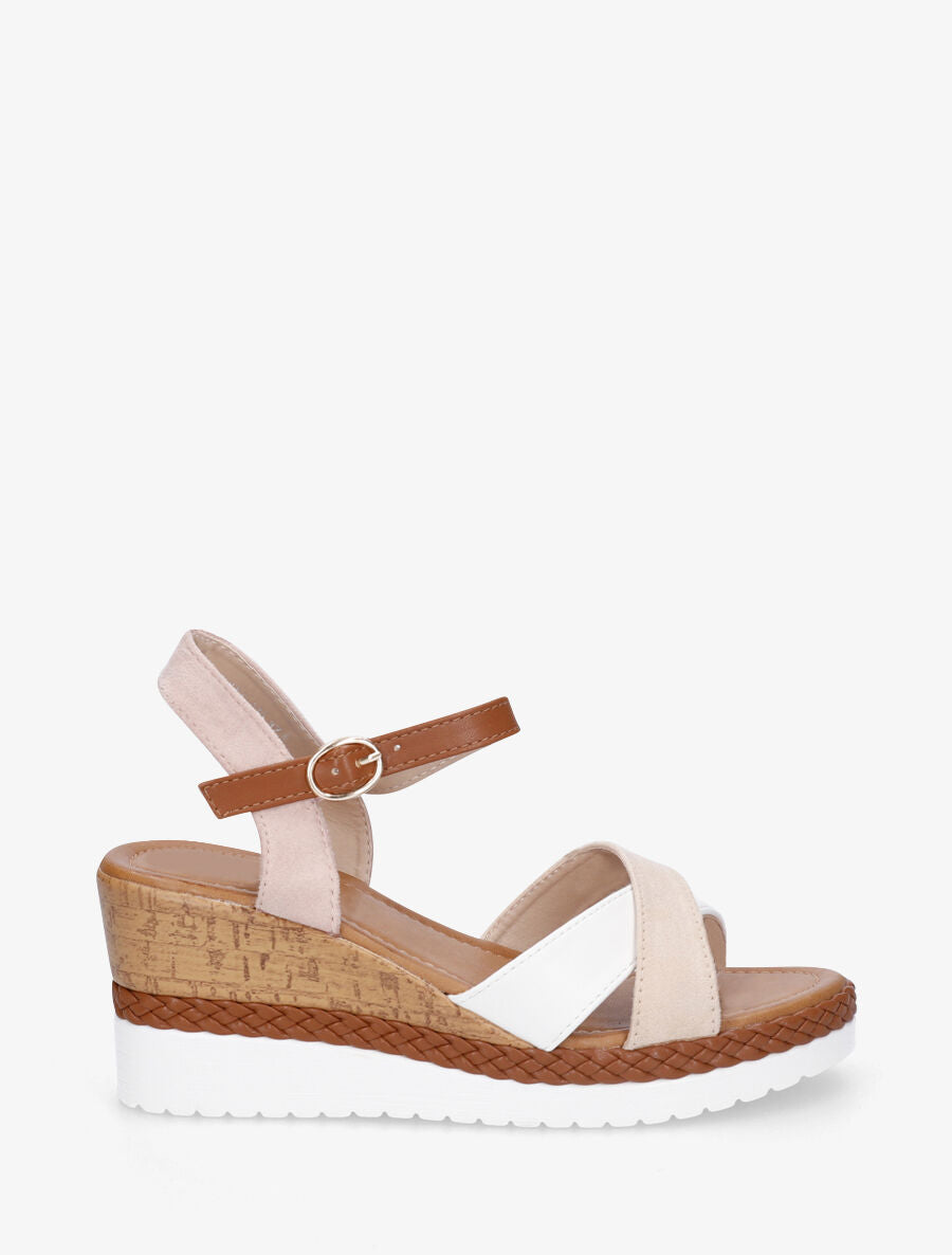 Sandales à brides croisées bi-matière - Beige - 2