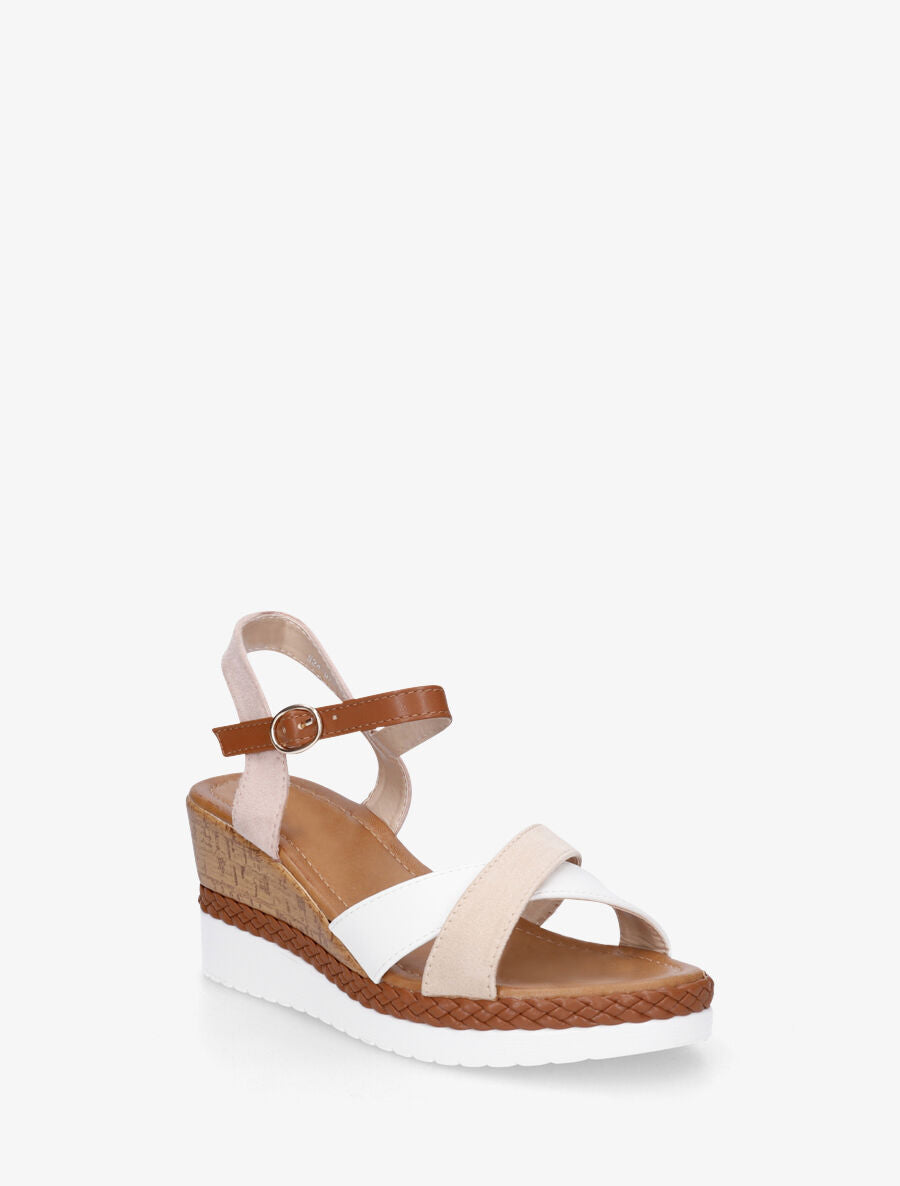 Sandales à brides croisées bi-matière - Beige - 3