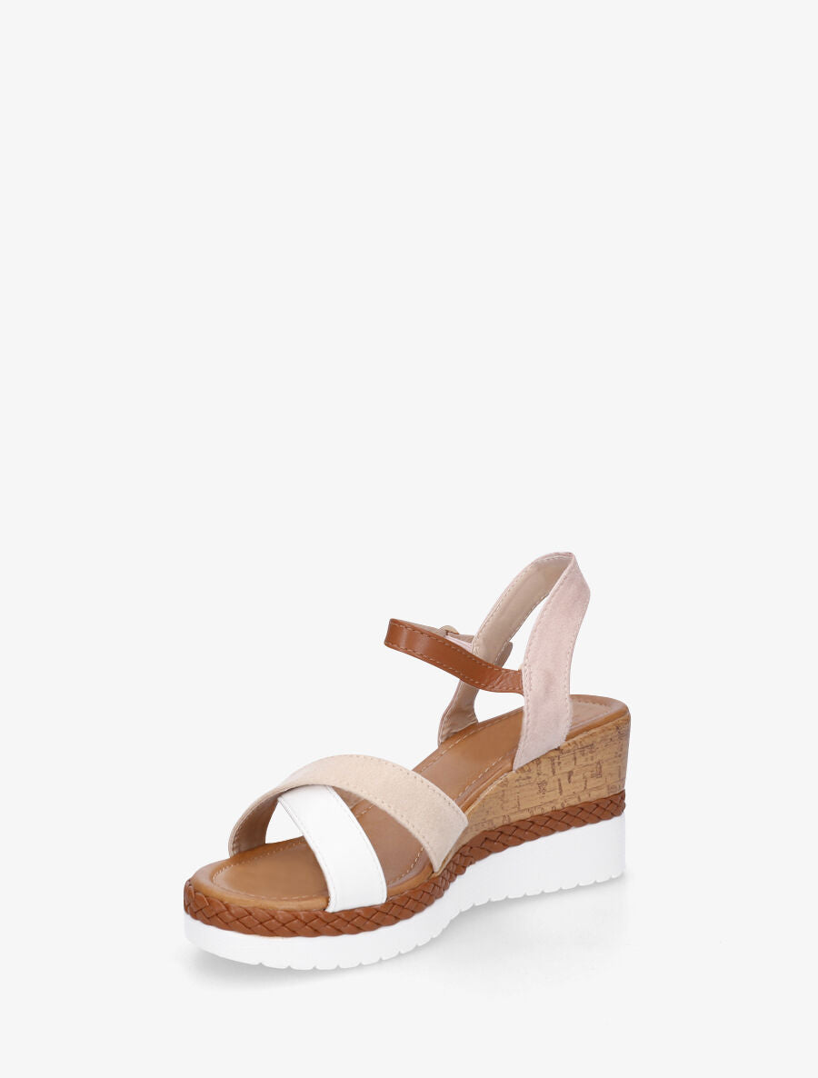 Sandales à brides croisées bi-matière - Beige - 4