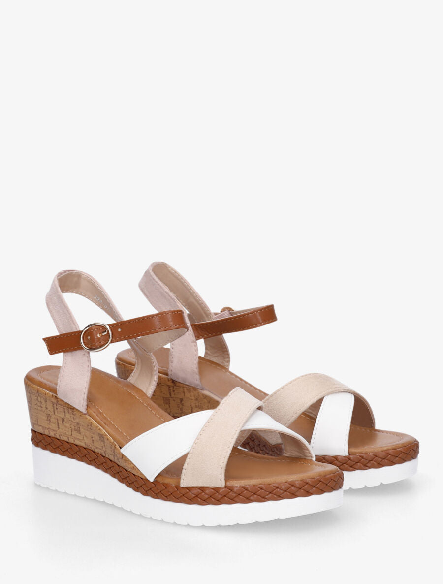 Sandales à brides croisées bi-matière - Beige - 5