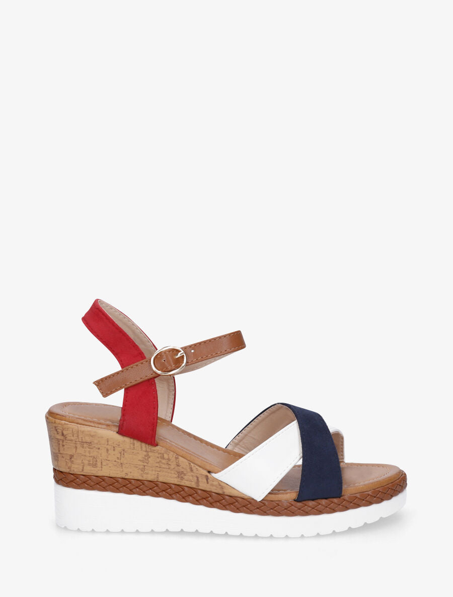Sandales à brides croisées bi-matière - Marine - 1