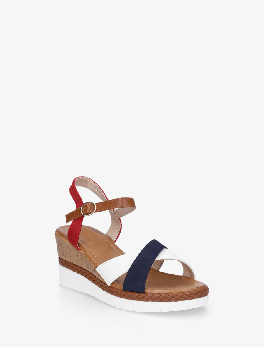 Sandales à brides croisées bi-matière - Marine - 2