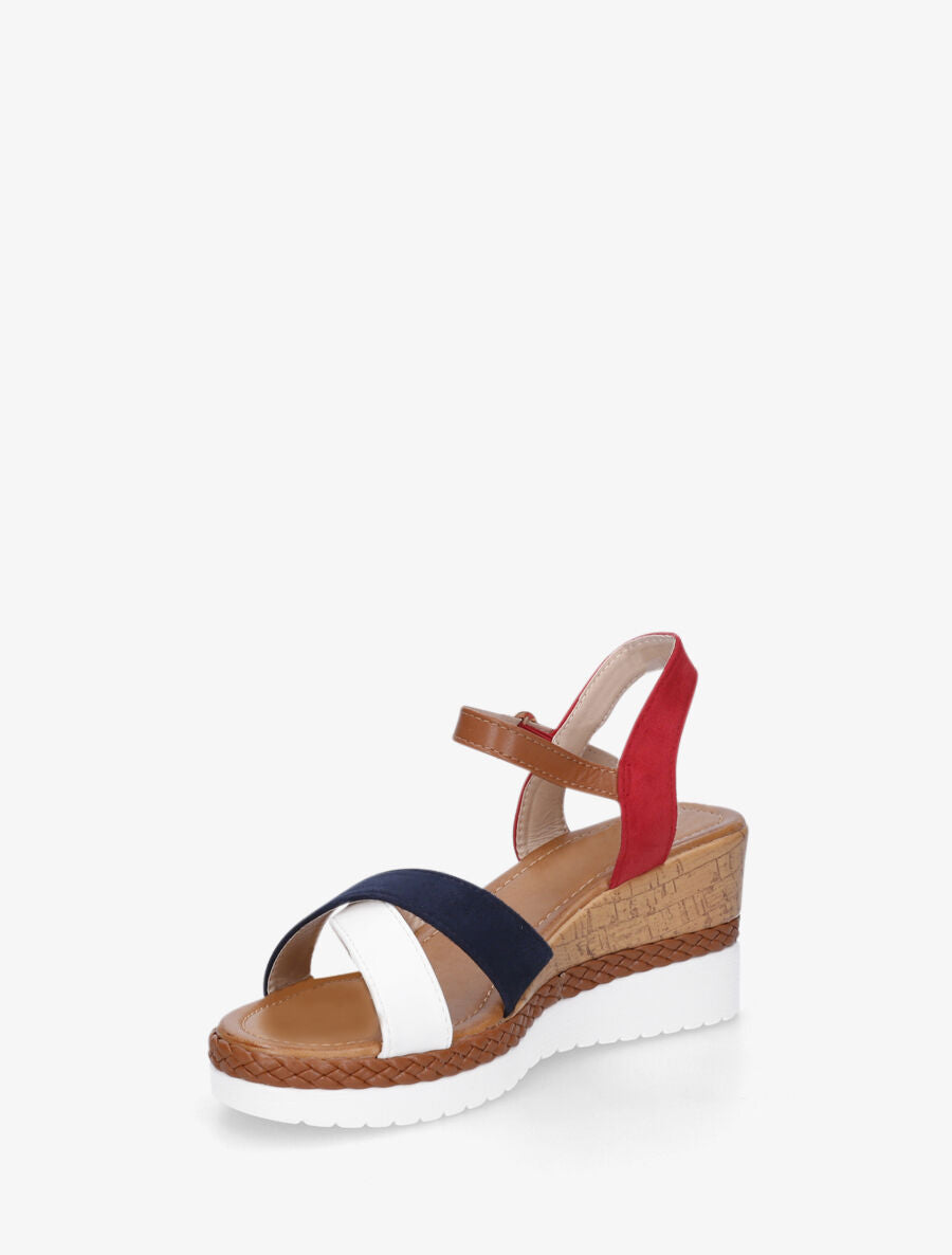 Sandales à brides croisées bi-matière - Marine - 3