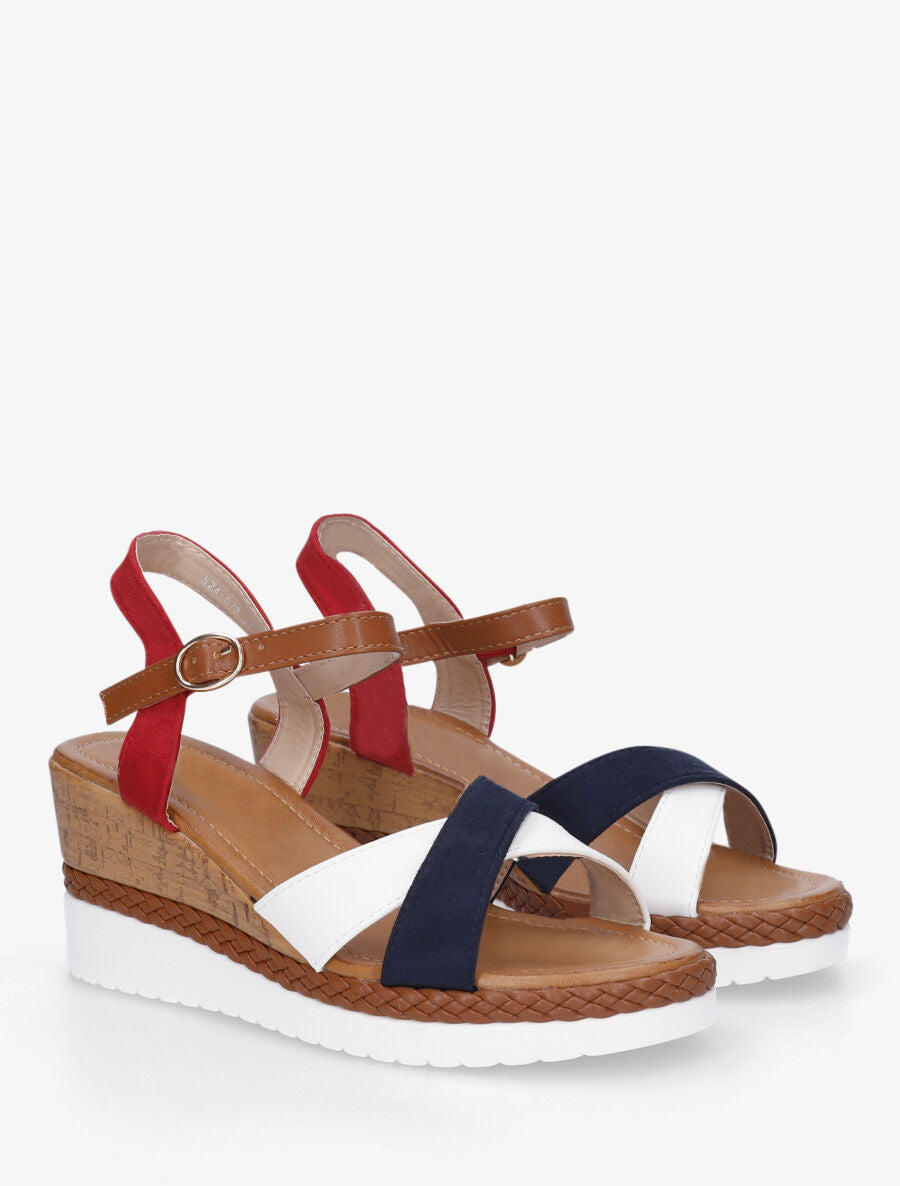 Sandales à brides croisées bi-matière - Marine - 4