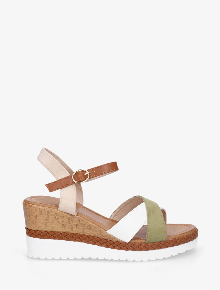 Sandales à brides croisées bi-matière - Kaki - 6